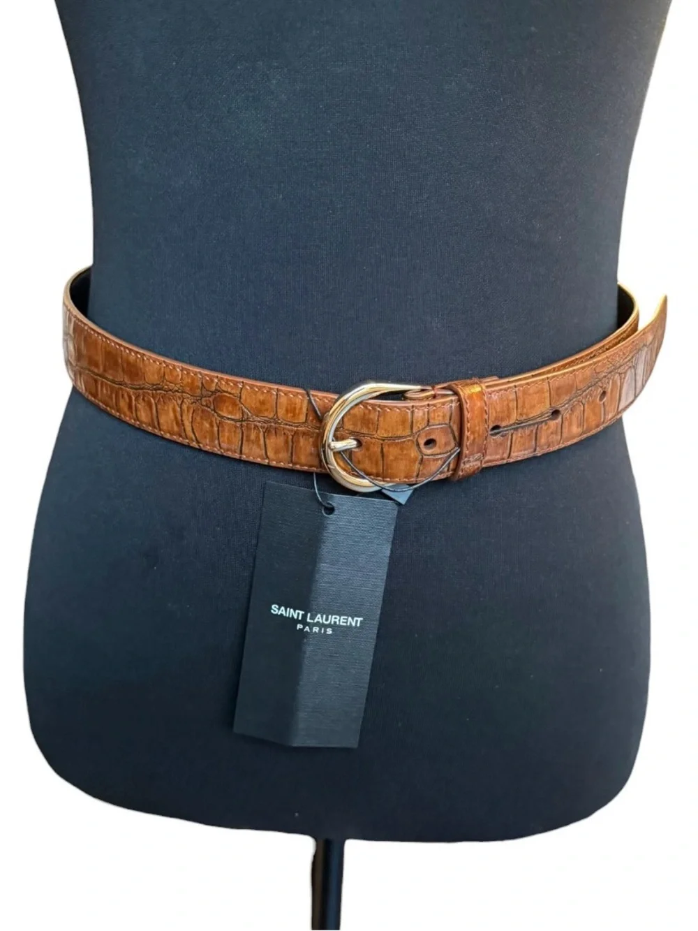 Saint Laurent Brown Croc-Embossed Leather Belt Size 80cm (Medium) NWT